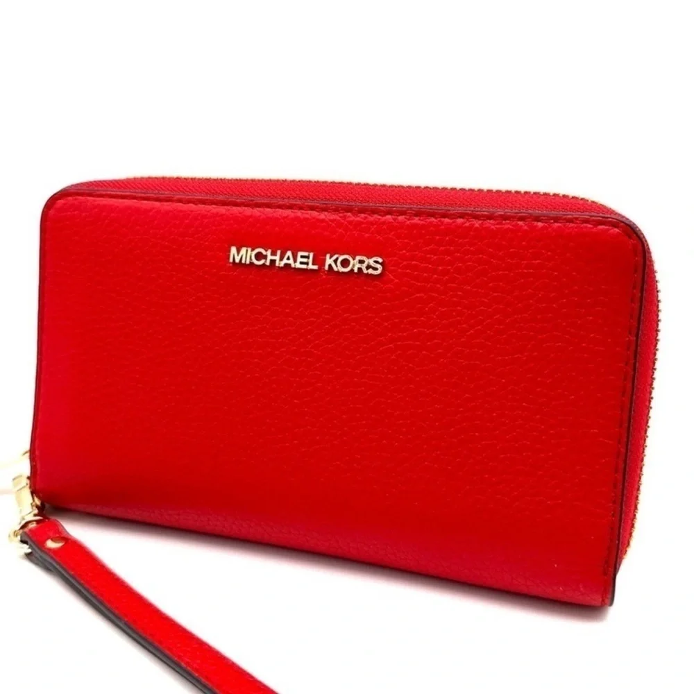 Michael Kors JST LG Flat MF Phone Case Wallet Red/Gold - Picture 2 of 9